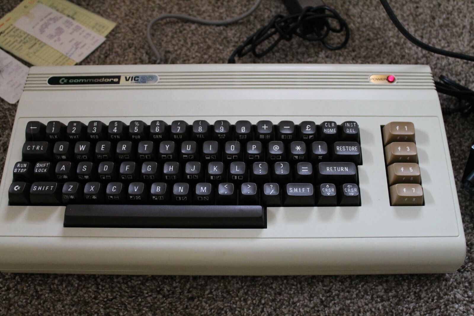 Working Commodore Vic 20 Computer with Power Supply, RF Adapter Box & Paperwork