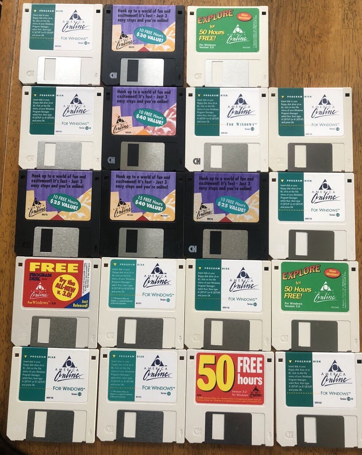 VINTAGE Lot Of 19 America Online Floppy Install Disks For Windows