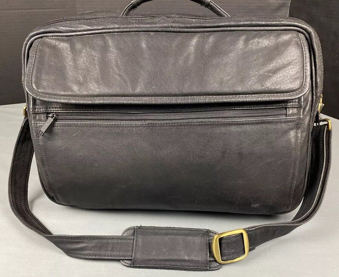 Vintage Wilsons Laptop Bag Black Leather Shoulder Messenger Briefcase Travel